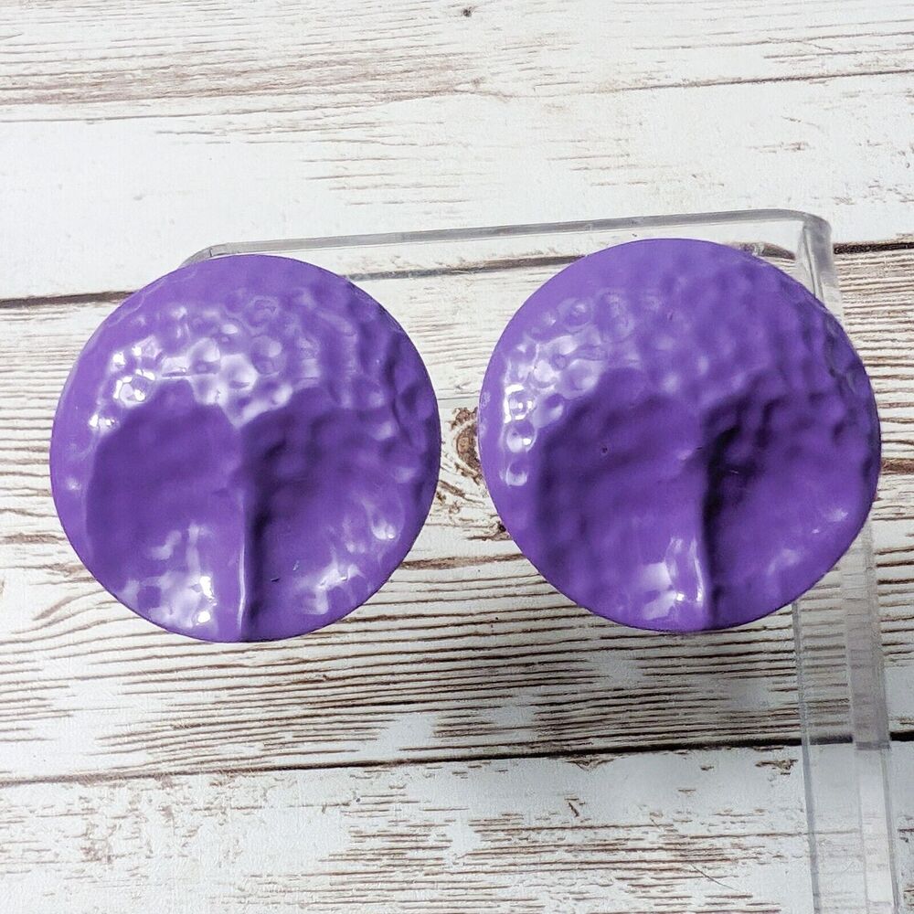 Vintage Clip On Earrings - Just Over 1.25" Large Purple Hammered Design